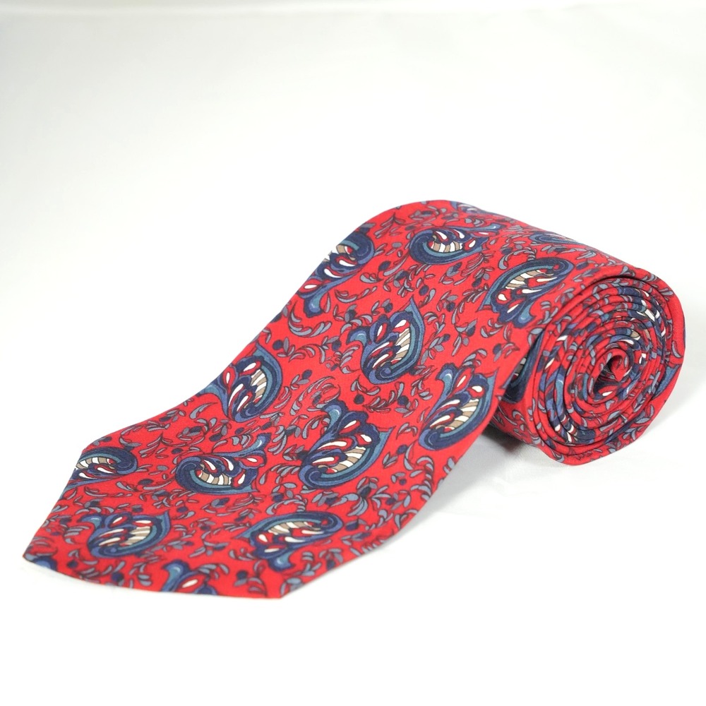 Vintage Men's Christian Dior Monsieur Red Paisley Classic Silk Neck Tie 58" x 4"